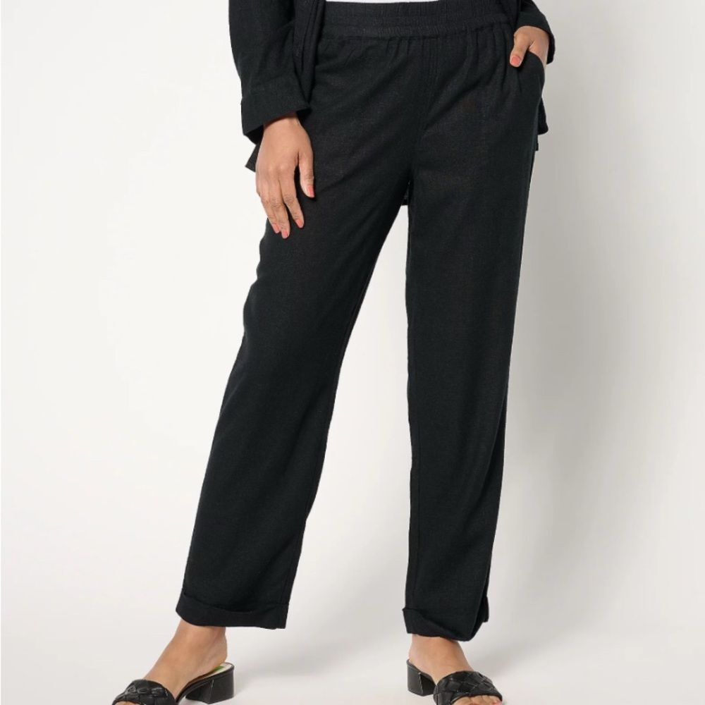 Denim & Co. Naturals  XS Petite Linen Blend Straight Leg Pant